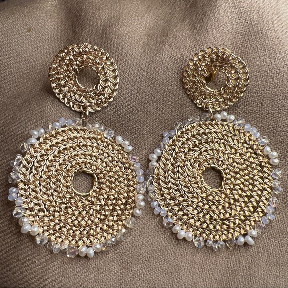 LPL creations freshwater pearls crystals,14 laminated yellow gold earrings nwot - Picture 1 of 12